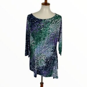 Mark Zunino 1X Abstract Print Boat Neck 3/4 Sleeve Tunic Top Flowy Stretchy